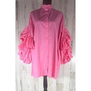 Beulah Style Shirt Dress S/M Pink Tiered Ruffle Sleeve Barbie Girly Coquette